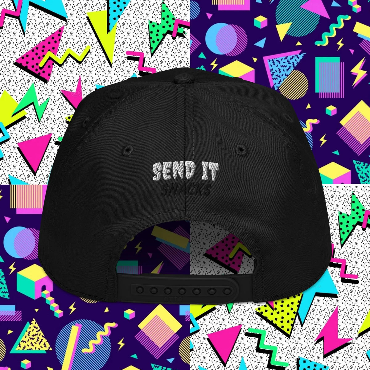 Send It Snacks 5-panel cap, black, back view