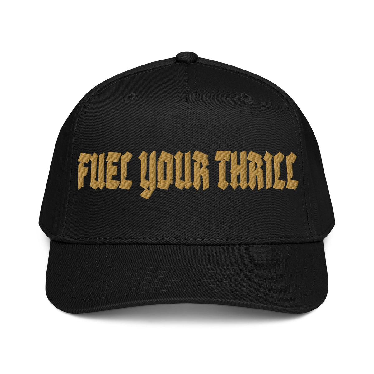 Send It Snacks 5-panel cap, black, front view