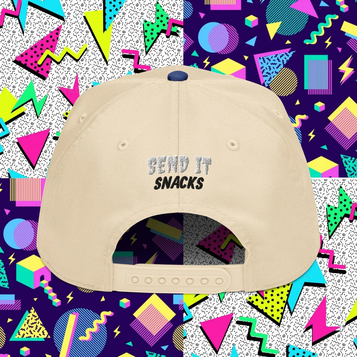 Send It Snacks 5-panel cap, royal and natural, back view
