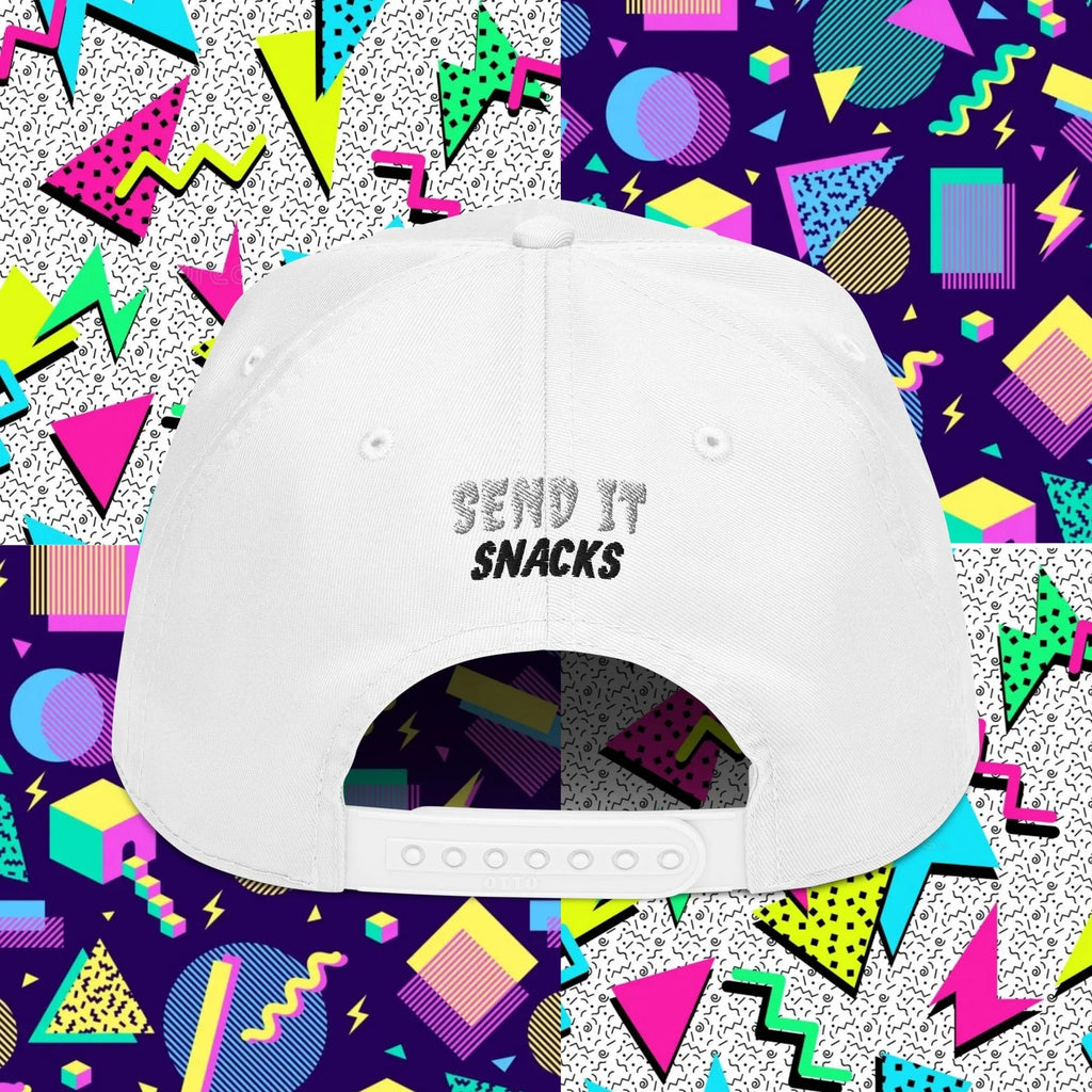 Send It Snacks 5-panel cap, white, back view