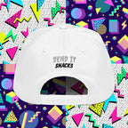 Send It Snacks 5-panel cap, white, back view