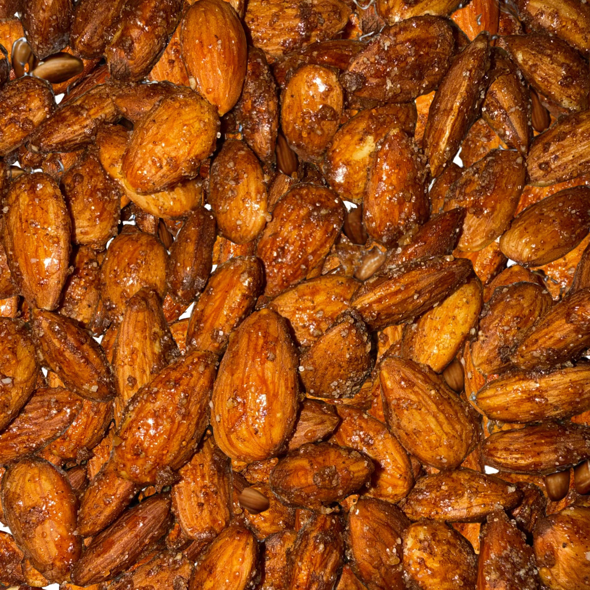 Close-up of honey cinnamon roasted almonds