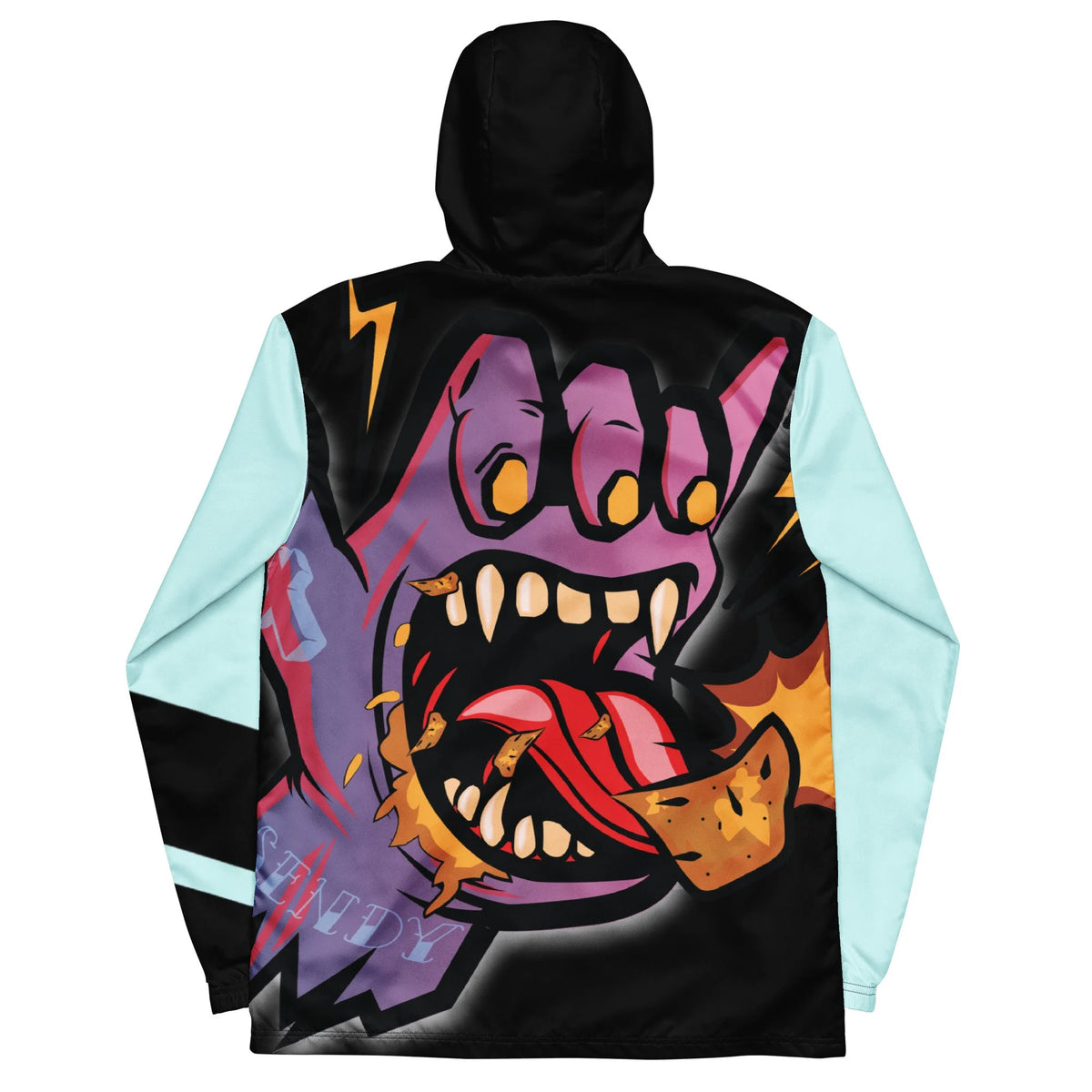 Sendy hooded windbreaker, black, back view