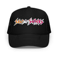 Send It Snacks foam trucker hat, black, front view