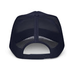 Send It Snacks foam trucker hat, navy, back view
