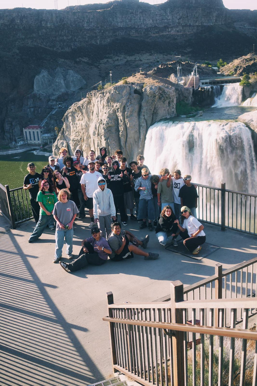 SkateLife Idaho group photo at a waterfall overlook
