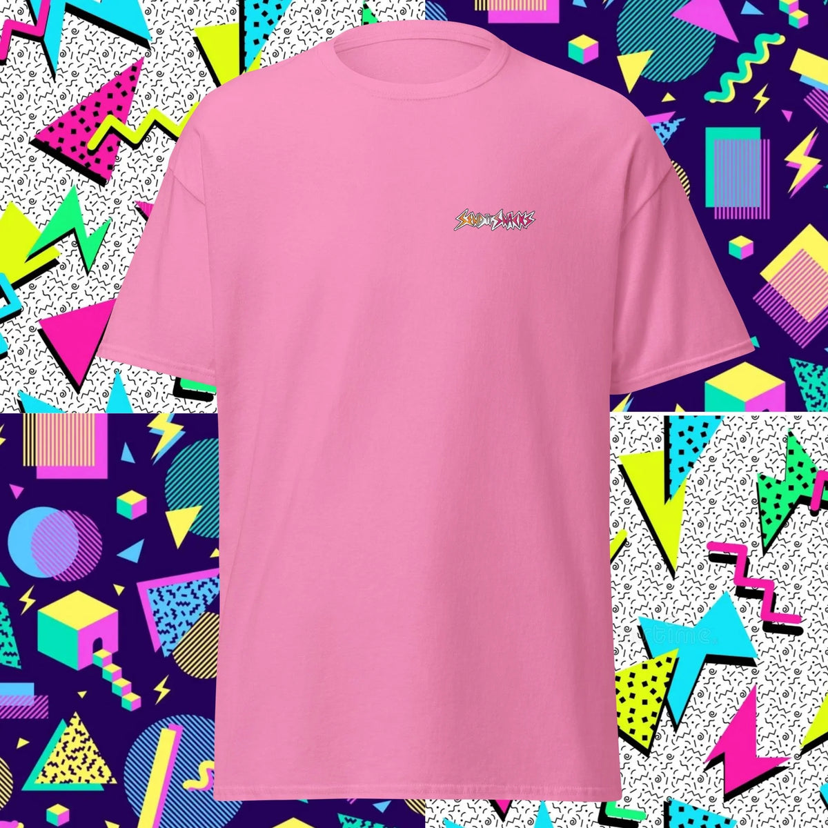 Send It logo unisex classic tee, azalea, front view