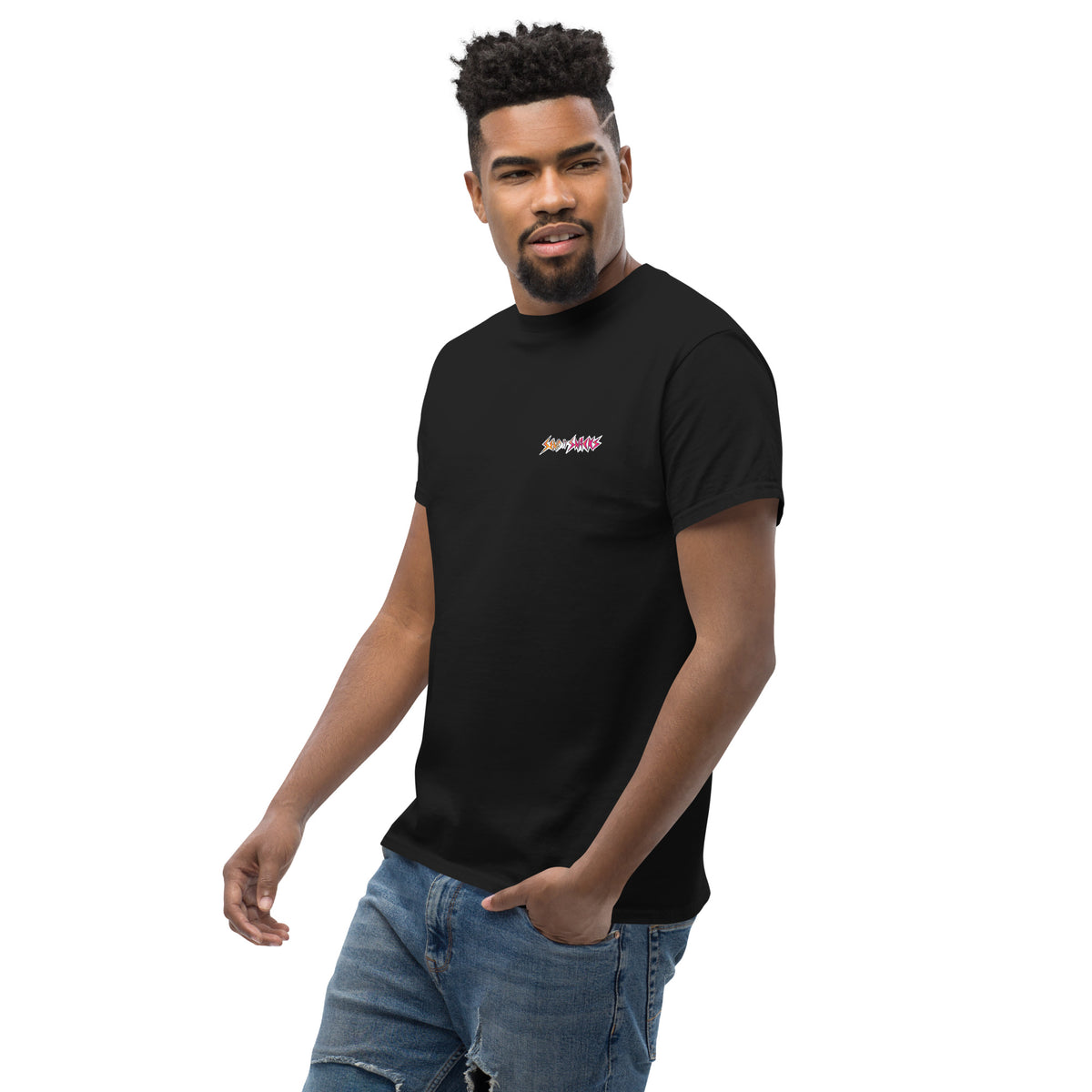 Send It Snacks logo unisex tee, black, left front view