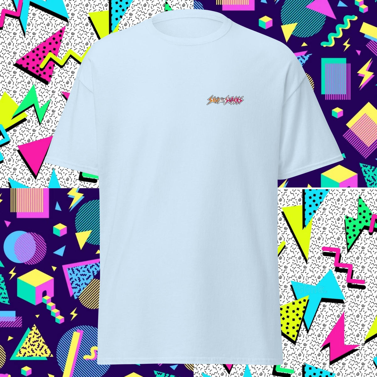 Send It logo unisex classic tee, light blue, front view