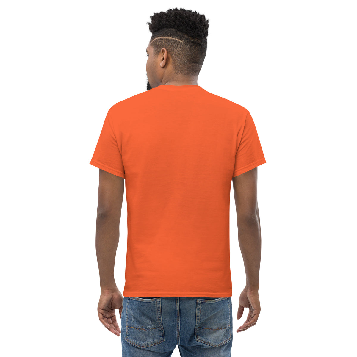 Send It Snacks logo unisex tee, orange, back view