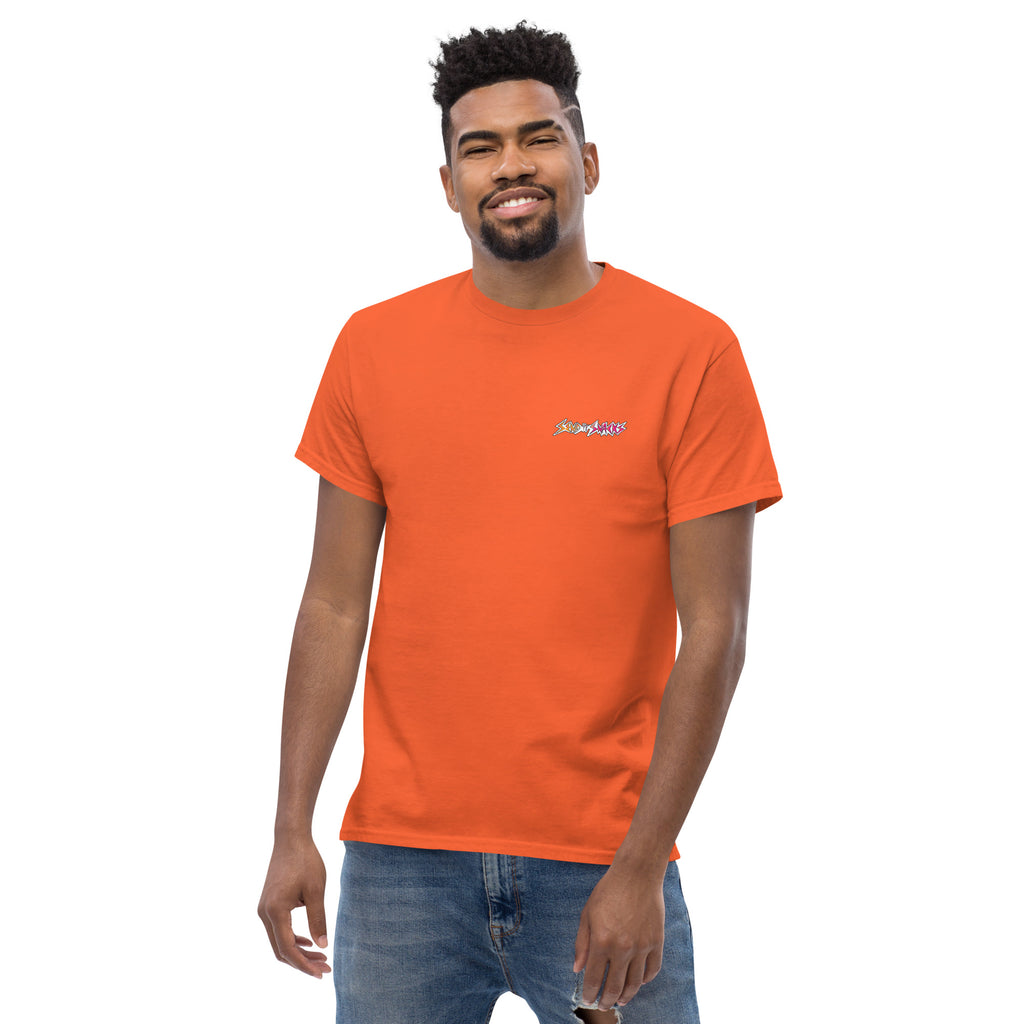 Send It Snacks logo unisex tee, orange, front view