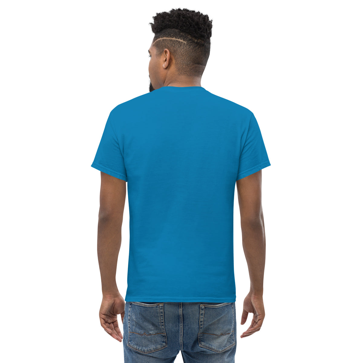 Send It Snacks logo unisex tee, sapphire, back view