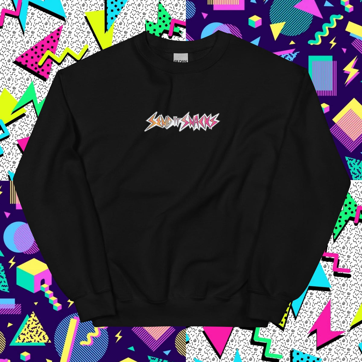 Send It Snacks unisex crewneck sweatshirt, black, front view