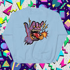 Send It Snacks unisex crewneck sweatshirt, light blue, back view