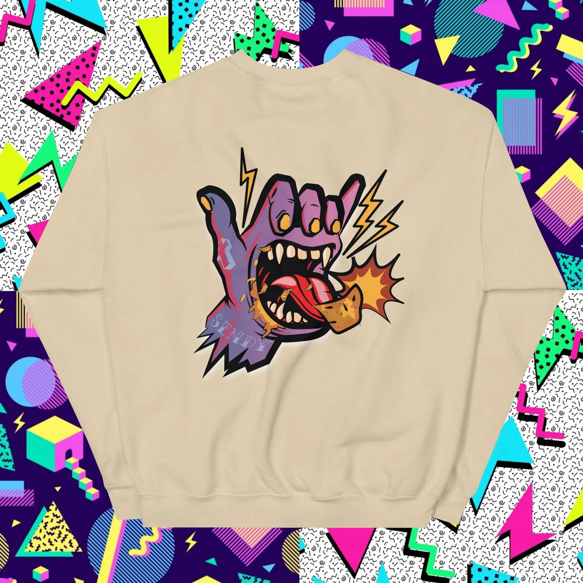 Send It Snacks unisex crewneck sweatshirt, sand, back view