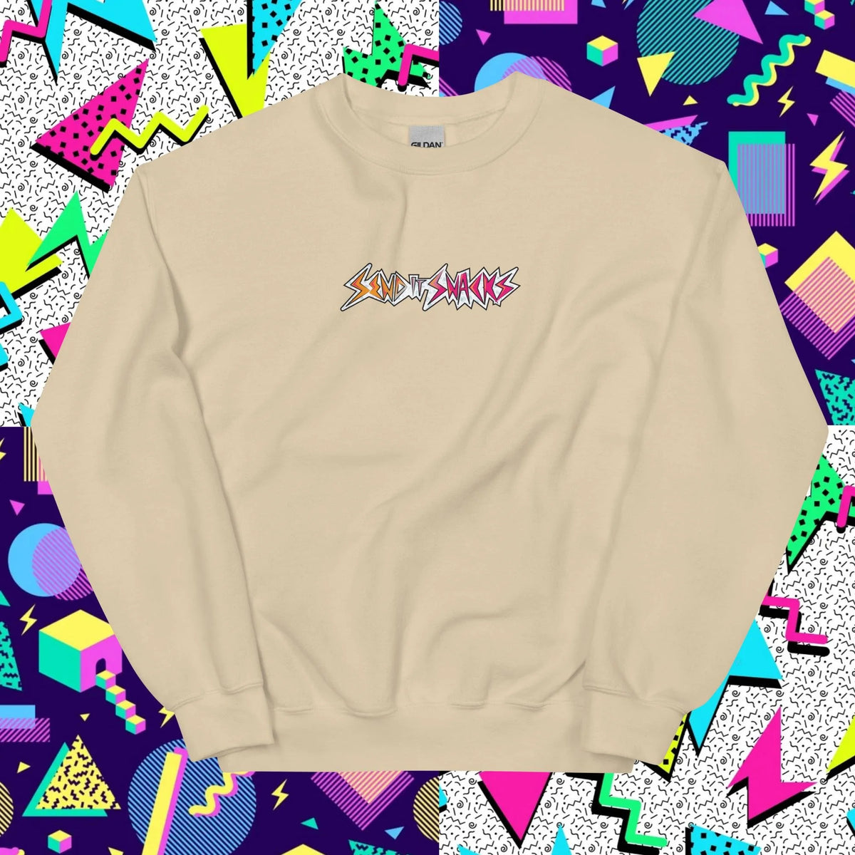 Send It Snacks unisex crewneck sweatshirt, sand, front view