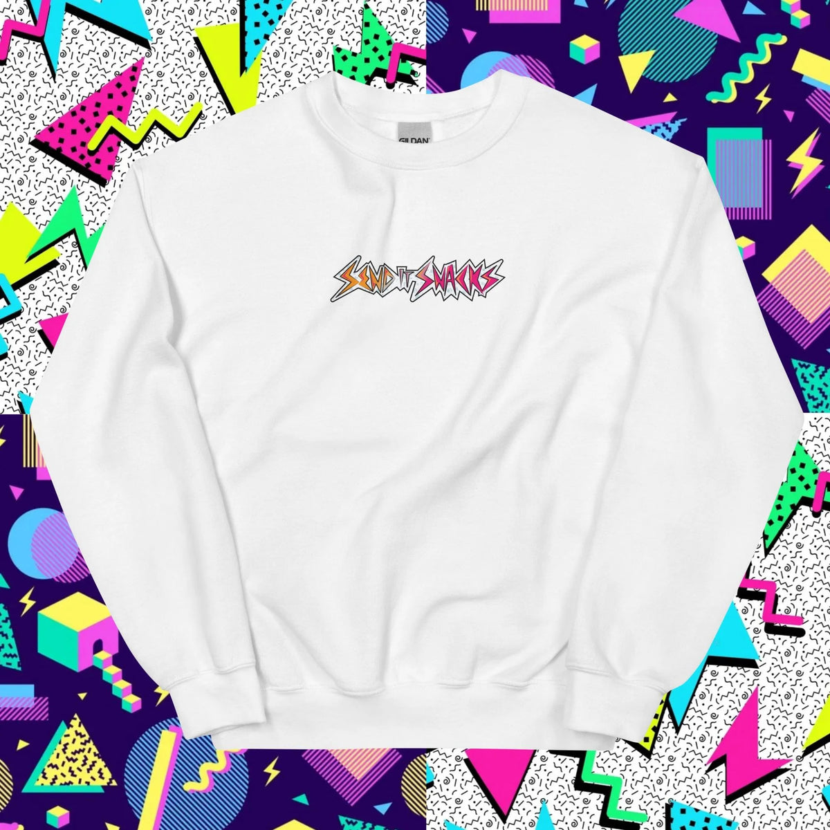 Send It Snacks unisex crewneck sweatshirt, white, front view